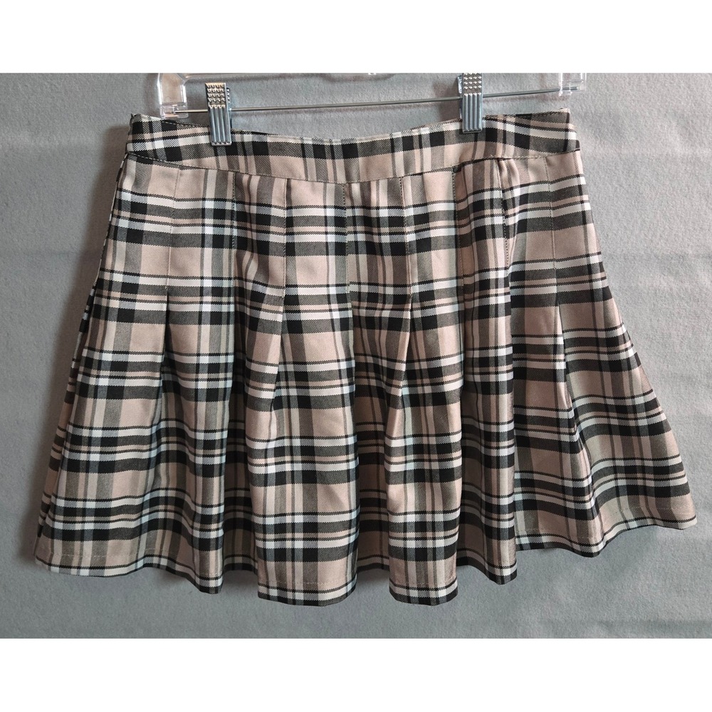 Coquette Tan Plaid Pleated Mini Skirt Academic Preppy Clueless Aesthetic Flirty